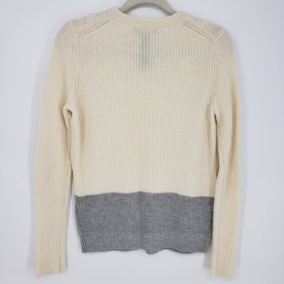 Ann Taylor Braided Cable Knit Sweater M Wool Cashmere Color Block Cream Gray - Picture 3 of 7